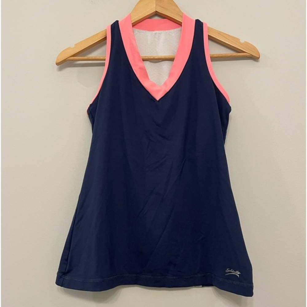 Sofibella Athletic Tank‎ Blue Pink Active Stretch Racerback Built-in Bra XS